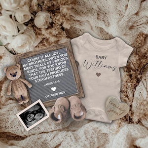 James 1:2-3 Pregnancy Announcement, Religious Social Media Baby Pregnancy Announcement Template, Christian Pregnancy Announcement