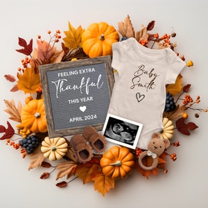 Thanksgiving Pregnancy Announcement  Digital, Feeling extra thankful this year Baby Reveal, Fall BabyAnnouncement, Autumn Baby Reveal