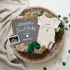 St Patrick&#39;s Day Pregnancy Announcement Digital, Baby Reveal, Social Media Pregnancy Baby Announcement, St Patty Letter Board Baby