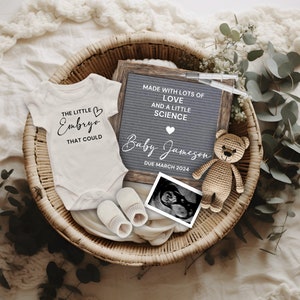 IVF Pregnancy Announcement Digital, Editable Pregnancy Reveal, Love & Science Baby Reveal, Little Embryo That Could, Pregnancy Flat Lay