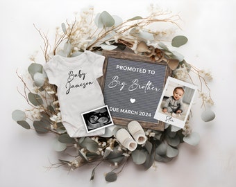 Digital Pregnancy Announcement, Baby Announcement, Reveal Pregnancy, Promoted to Big Brother announcement, Boho Pregnancy Flat Lay