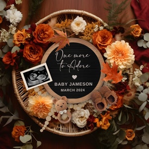 Fall One more to Adore Pregnancy Announcement Digital, Thanksgiving Editable Boho Pregnancy Reveal, One more to Adore Baby Reveal