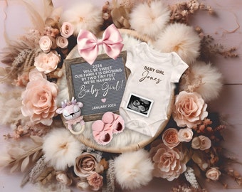 2024 Baby Girl New Year Pregnancy Announcement Digital, Girl Baby Reveal, Our family is growing, Baby Announcement, We're having a Girl