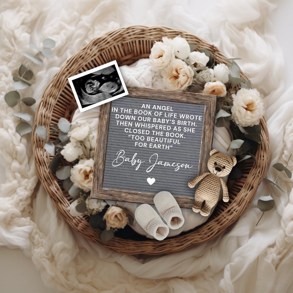 Baby Loss Announcement Digital, Angel in the book of life too beautiful for Earth, Miscarriage Announcement, Pregnancy Loss Editable