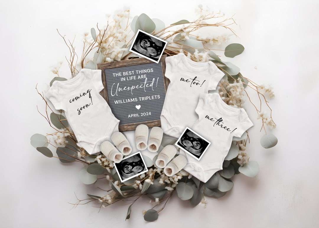 Triplets Pregnancy Announcement Digital, Editable Gender Neutral