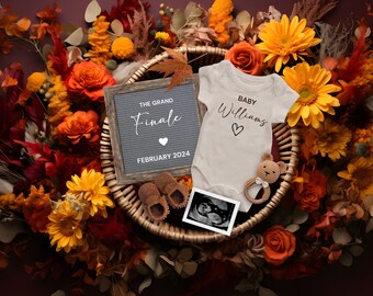 Thanksgiving Fall Last Baby Pregnancy Announcement Digital, Editable The Grand Finale Baby Announcement, Pregnancy Reveal, Gender Neutral