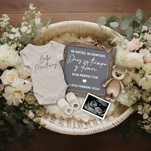 Boho Embarazo Anuncio ESPAÑOL, Anuncio de Embarazo, Ni antes ni despues Dios su tiempo y Amor son perfectos, Baby Reveal Social Media