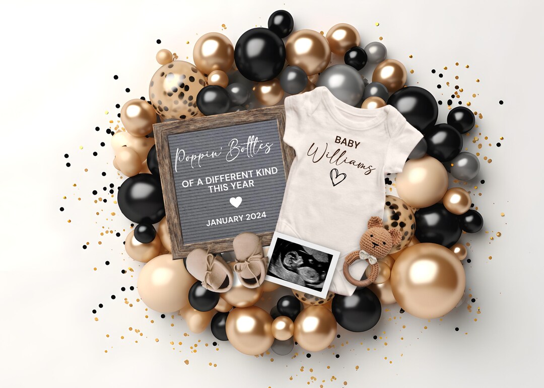 2024 New Year Eve Baby Announcement, Digital New Year Poppin' Bottles