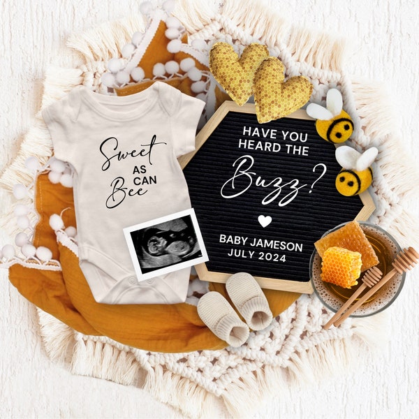 Bee Pregnancy Announcement Digital, Honey Bee Themed Baby Announcement, Bee Baby Reveal Template, Have you Heard the Buzz Baby Template