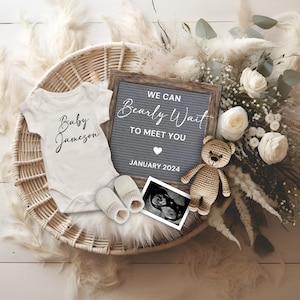 Bear Pregnancy Announcement, Boho We Can Bearly Wait to Meet You Pregnancy Reveal Digital, Social Media Gender Neutral Baby Announcement