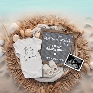 Beach Pregnancy Announcement, Digital Summer Baby Reveal, Little Beach Bum Baby Reveal, Gender Neutral Baby Announcement, We&#39;re Expecting