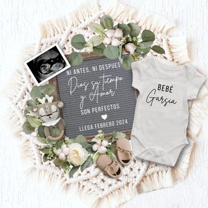Boho Pregnancy Announcement SPANISH, Anuncio de Embarazo, Ni antes ni despues Dios su tiempo y Amor son perfectos, Baby Reveal Social Media