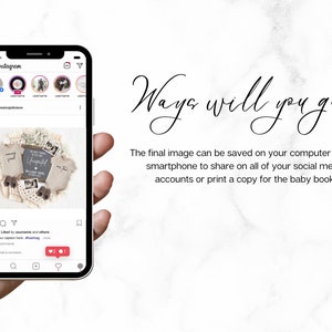 Pu&ograve; includere: Lo schermo di uno smartphone che mostra un post sui social media con una foto di due body per neonati, un cartello che dice "Le cose migliori della vita sono inaspettate" e un paio di scarpine per neonati. La didascalia recita "Mi piace da nome utente e altri. Scrivi la tua didascalia qui. #hashtag... altro. Visualizza tutti i commenti. Aggiungi un commento."