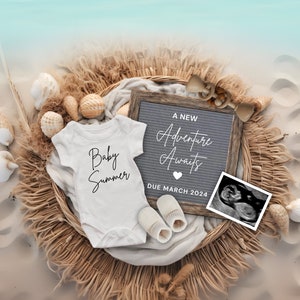 Beach Pregnancy Announcement, Digital Summer Baby Reveal, Little Beach Bum Baby Reveal, Gender Neutral Baby Announcement