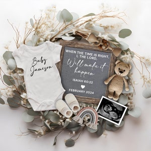 Jesaja 60: 22 Baby offenbaren, christliche Schwangerschaftsankündigung digital, neutrale Segen Schwangerschaftsankündigungsvorlage, Schwangerschaft FlatLay