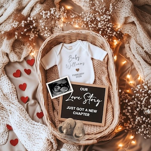 Valentines Day Pregnancy Announcement Digital, Baby Announcement Template, February Gender Neutral Baby Reveal, February 2026 Baby Reveal
