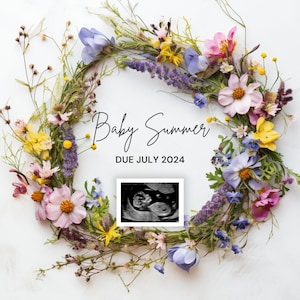 Summer Pregnancy Announcement, Digital Summer Baby Reveal, Gender Neutral Baby Announcement, Summer Floral Pregnancy Announcement Template