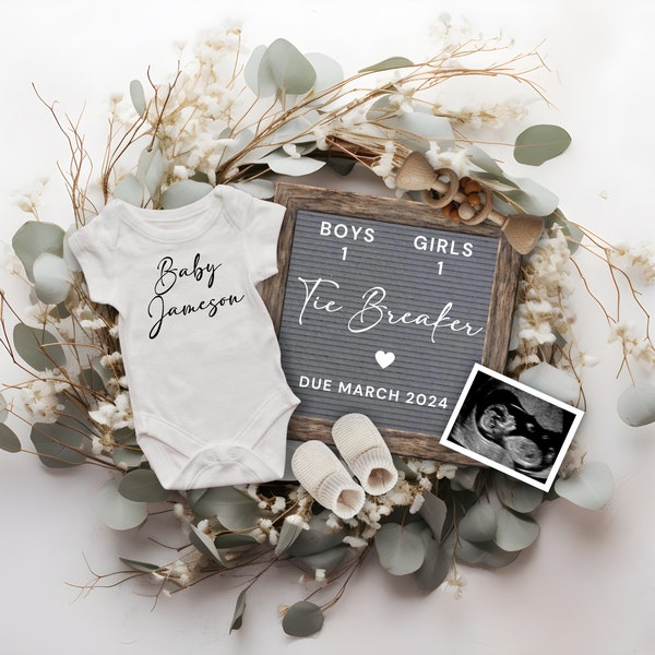 Minimalist Tie Breaker Baby Announcement Digital, Boho Pregnancy Announcement, Pregnancy Reveal, Pregnancy Flat Lay, Neutral Baby Reveal