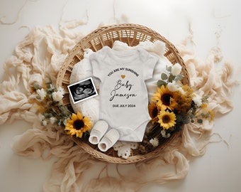 Sunshine Baby Pregnancy Announcement Digital, Editable Sunflower Baby Announcement, Pregnancy Reveal, You are my sunshine baby reveal