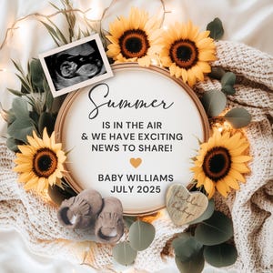 Aankondiging zomerzwangerschap Digitaal, bewerkbare zonnebloem zwangerschap onthullen, zonnebloem babyaankondiging, zomer baby onthullen