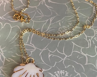 Scallop Shell Pendant with a Gold Plated Chain