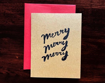 Merry Merry Merry Greeting Card – hand lettered, brush lettering, christmas card
