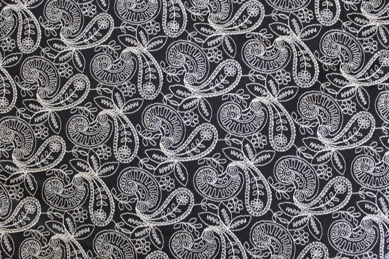 3 yards cotton embroidered fabric black with with paisley  etsy