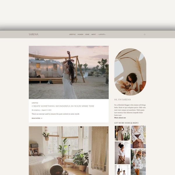 SARENA Kadence Child Theme | Responsive WordPress Theme | Blogger Lifestyle Blog