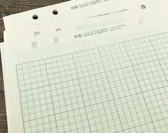 Vintage Keuffel and Esser 50% rag graph paper in original box. 77 sheets of green gridded 5 x 5 to the inch drawing paper. No. 46-0410