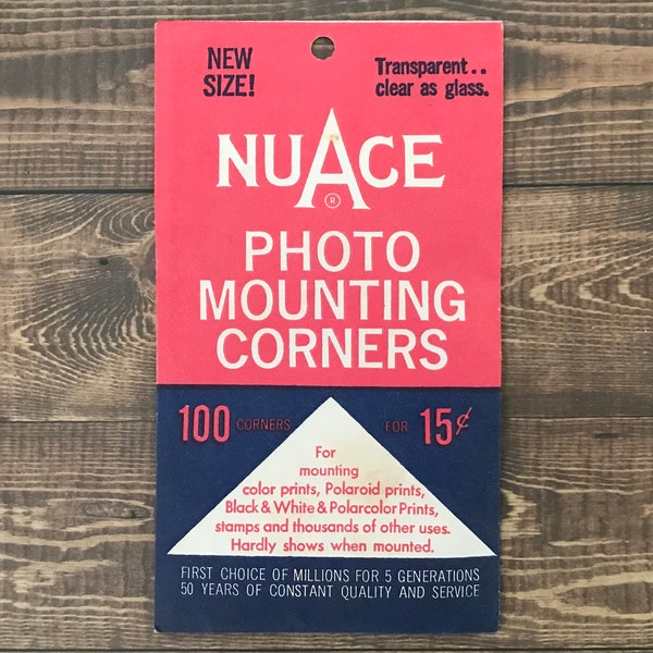 Vintage transparent gummed photo mounting corners by NuAce for photo albums, scrapbooks, card making, place cards and journals.