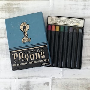 Vintage midcentury watercolor painting crayons - 8 Payons in original box, No. 341. Made in USA by American Crayon Company of Ohio.