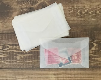 Vintage glassine envelopes size 1, tiny little envelopes for storage and paper crafts. One dozen (12) envelopes, 2 7/8 inches x 1 3/4 inches