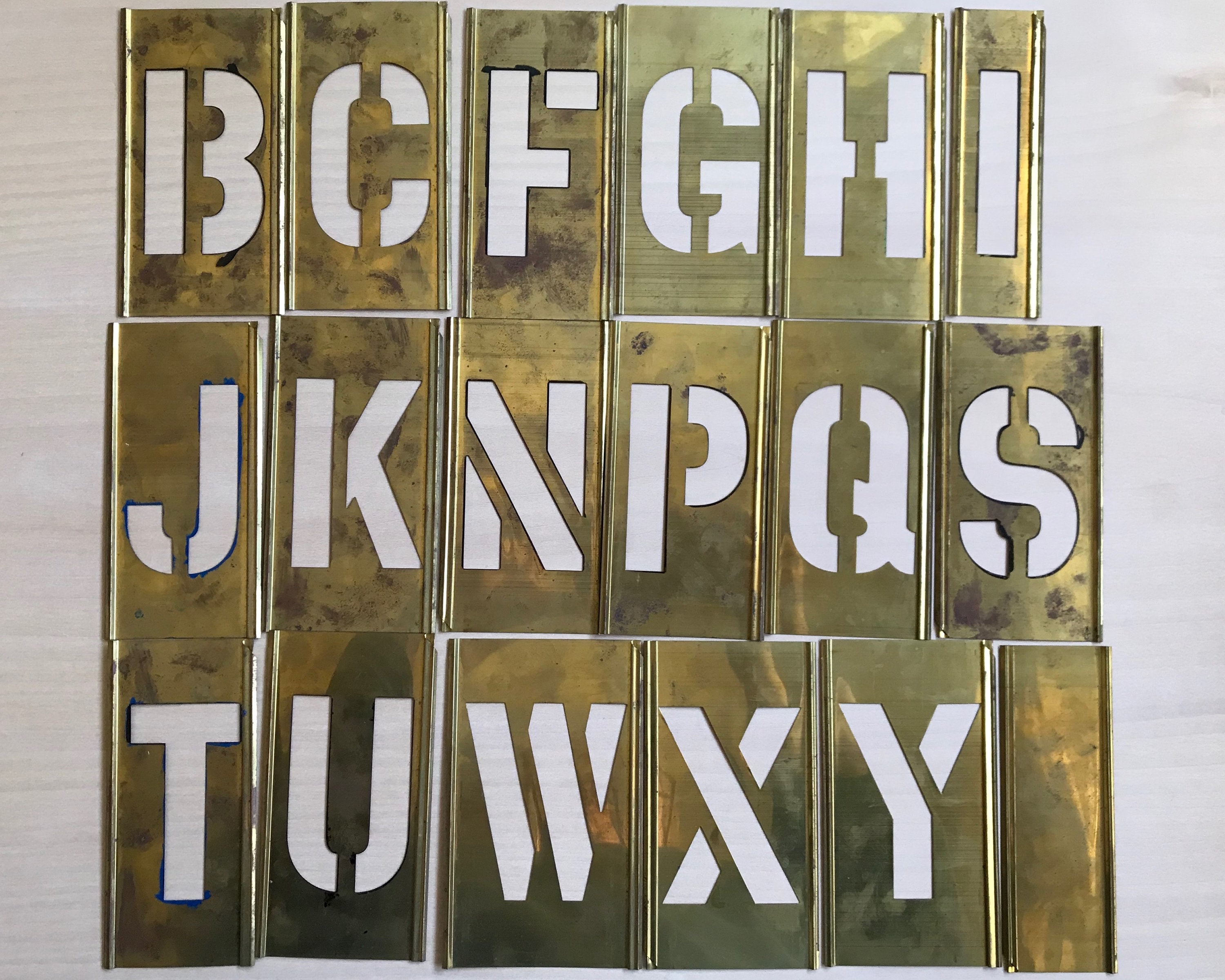 Vintage Brass Stencils Vintage Letter Stencils 17 Letters Etsy