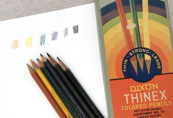 Vintage Dixon Thinex Colored Pencils: Black, Brown, Violet, Green