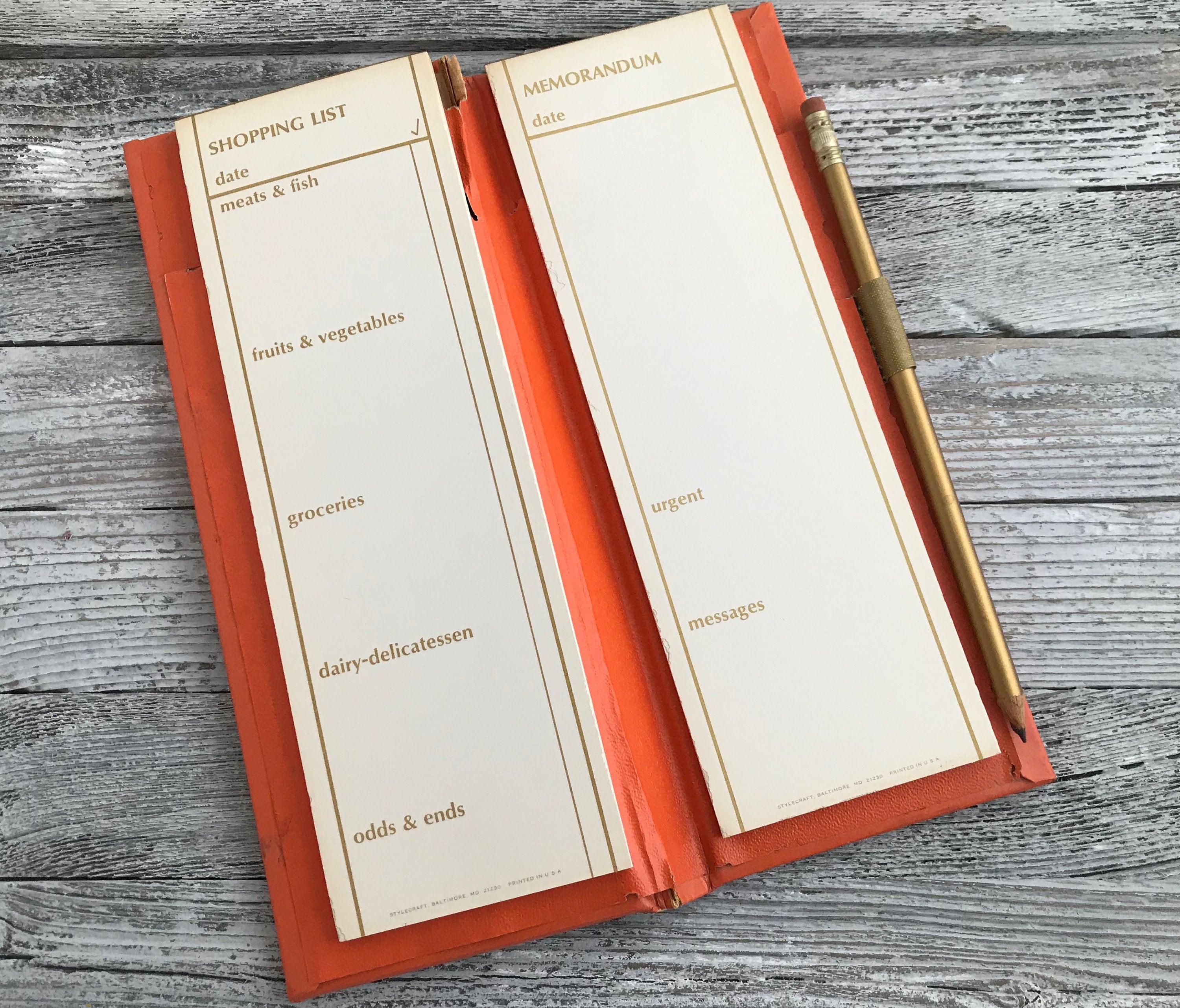 Vintage Shopping List and Memo Book with Pencil Groovy Orange Etsy
