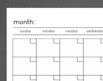 Monthly Calendar, Blank Calendar, Printable, Monthly Agenda, Monthly Calendar, Calendar  - Download instantly in JPG  format