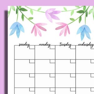 Flowers Printable Calendar Digital Download Floral | Etsy
