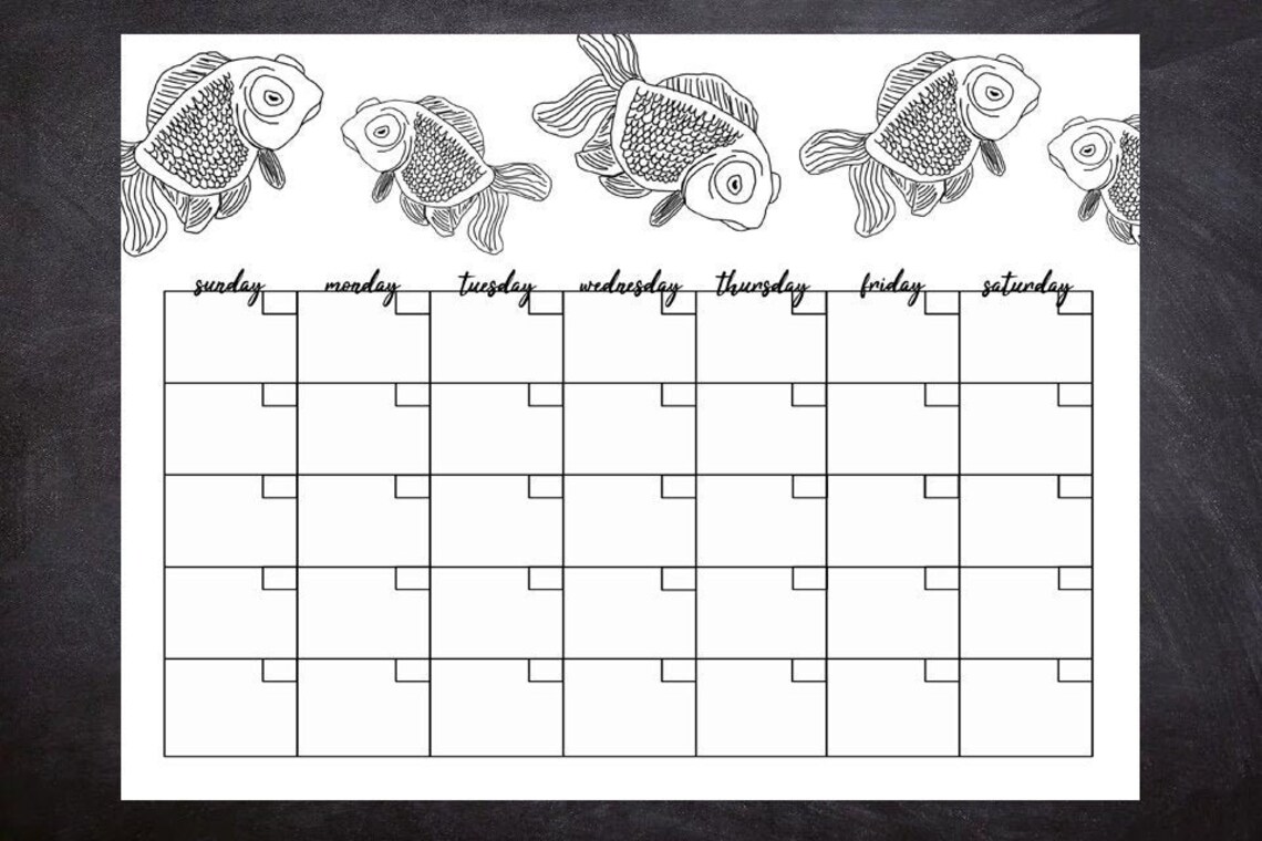 Printable Black Moor Goldfish Calendar | Blank Monthly Calendar | Fish ...