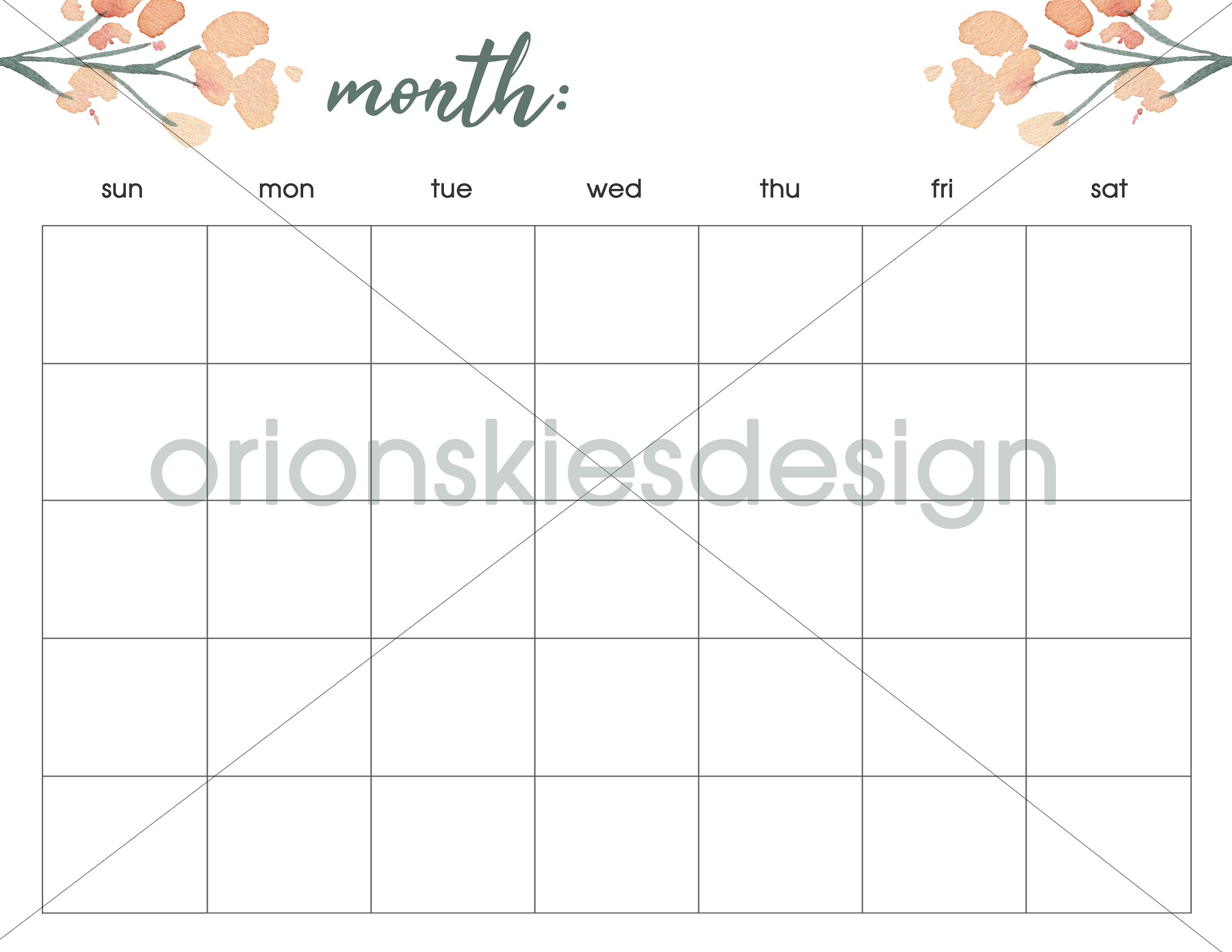 monthly calendar blank calendar floral calendar printable
