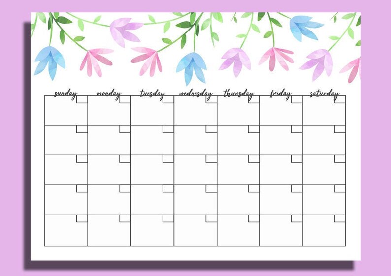 Flowers Printable Calendar Digital Download Floral | Etsy