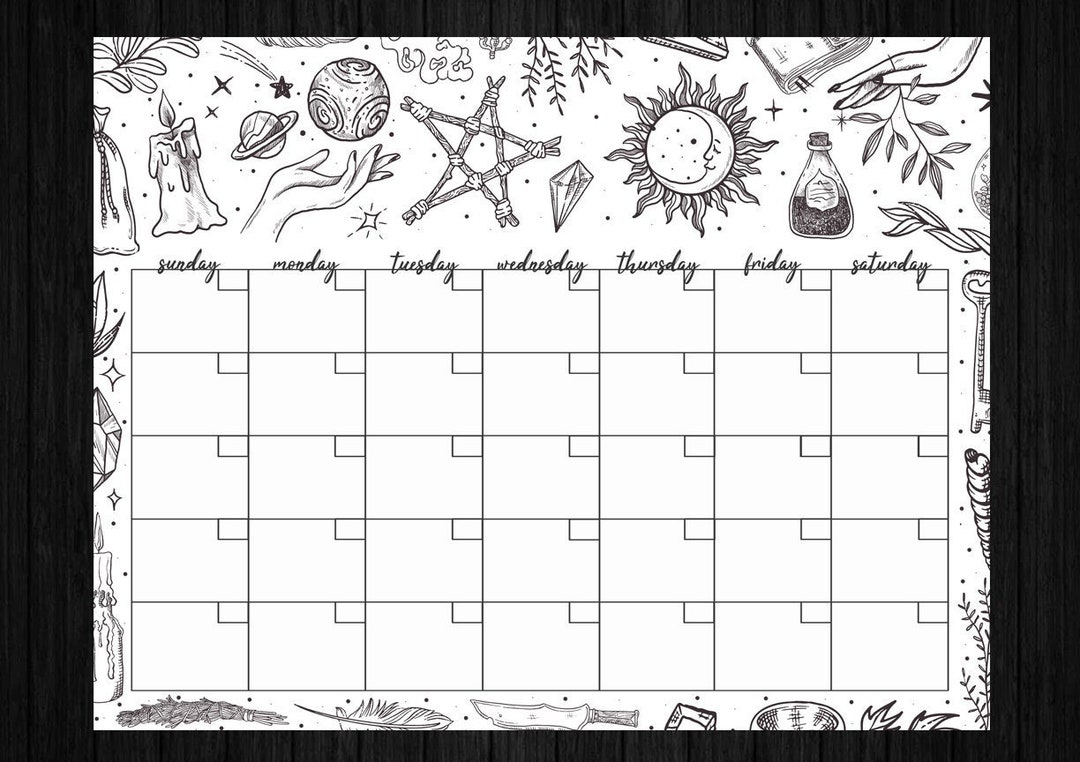 Printable Witch Calendar Digital Download Monthly Calendar Blank