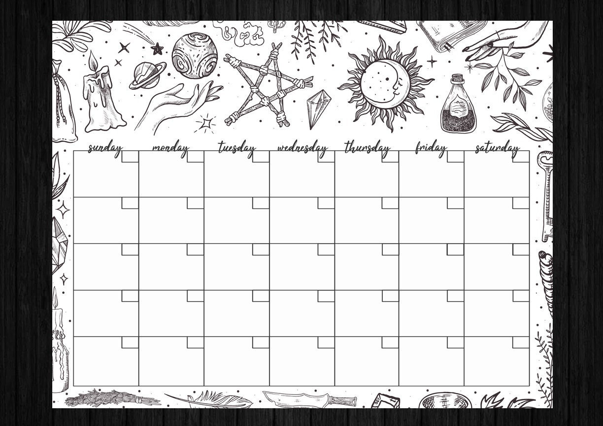 Printable Witch Calendar Digital Download Monthly Calendar Blank