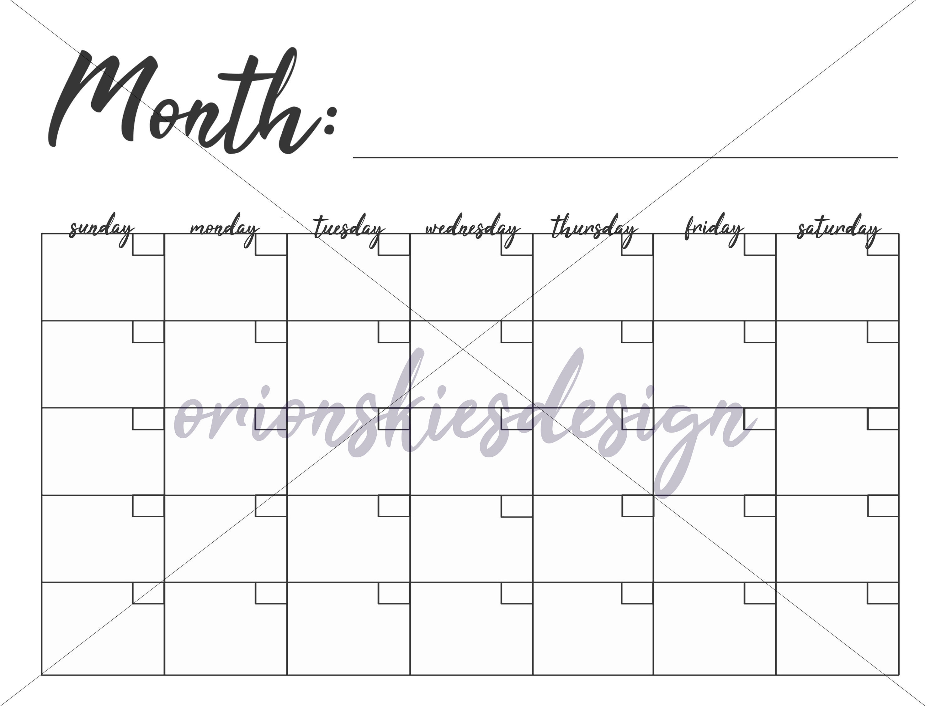 Monthly Calendar Blank Calendar Printable Monthly - Etsy