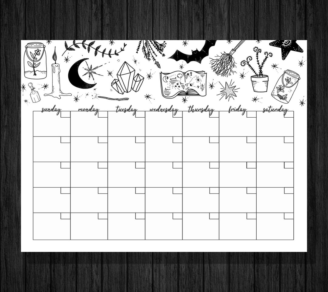 Printable Blank Witch Calendar Digital Download Monthly Calendar Agenda