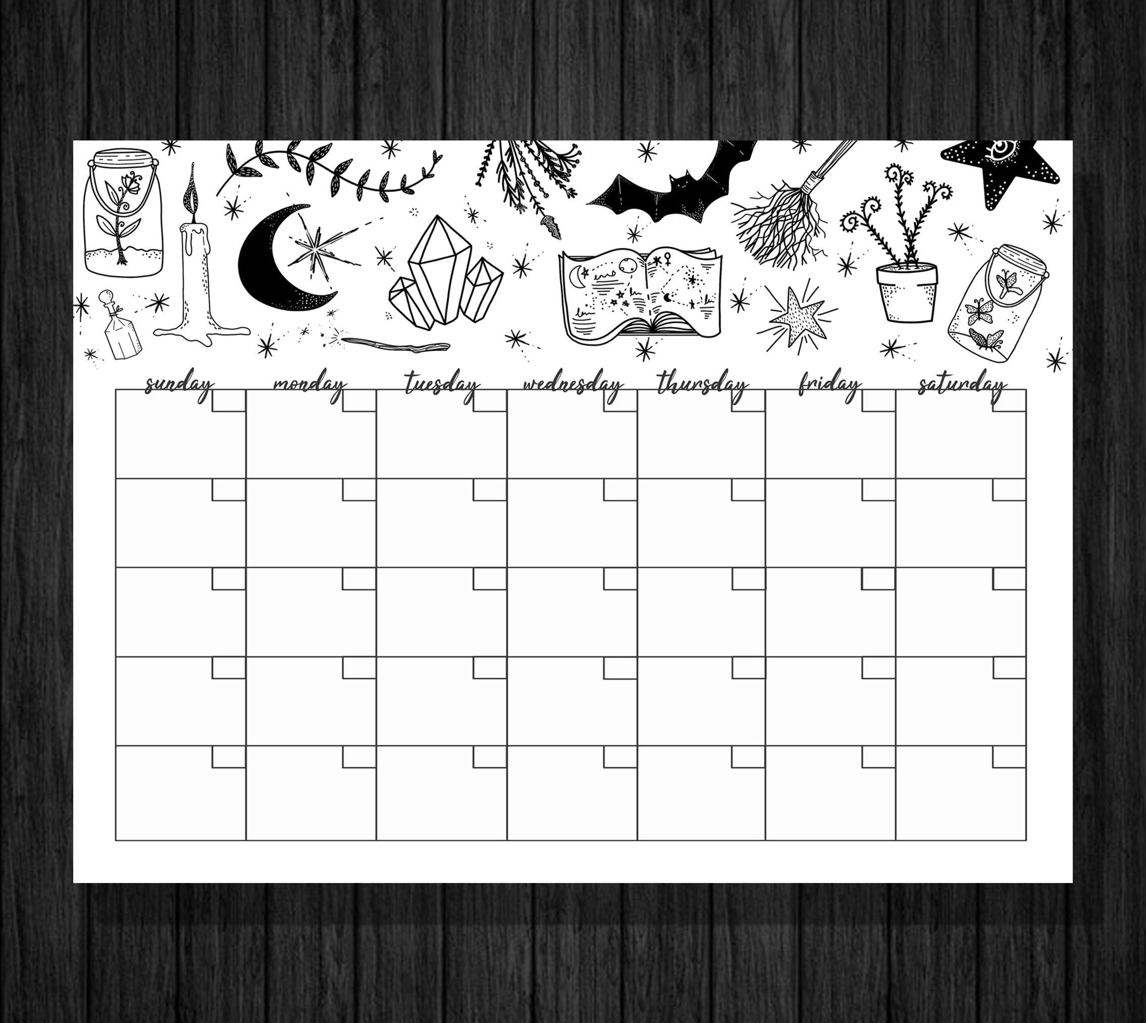 Printable Blank Witch Calendar Digital Download Monthly Etsy UK