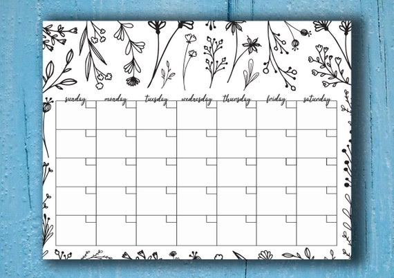 Floral Monthly Calendar Blank Calendar Printable Monthly - Etsy