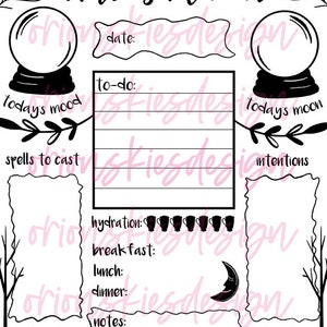 Printable Witch's Planner Daily Planner Daily Agenda Insert Page Witch Witchcraft Spells Journal ...