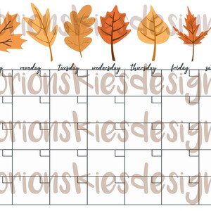 Leaves Calendar Printable Calendar Monthly Calendar Agenda Planner Fall ...