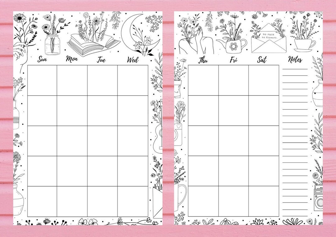 Printable A5 Floral Monthly Calendar | Botanical | Spring | Planner ...