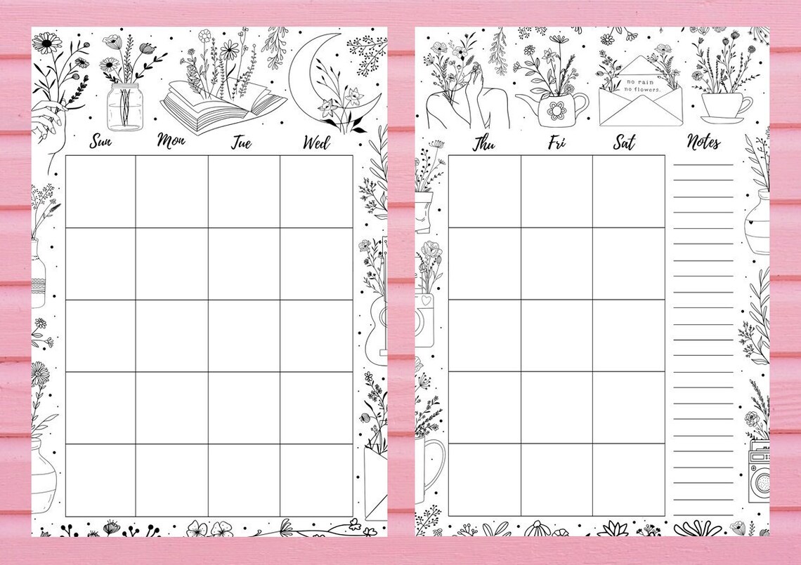 Printable A5 Floral Monthly Calendar Botanical Spring Planner Digital ...